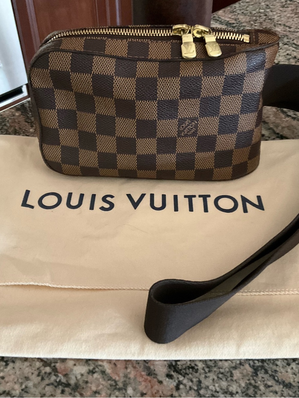 Louis Vuitton Brown Damier Ebene Canvas Crossbody Pouch with Gold Hardware